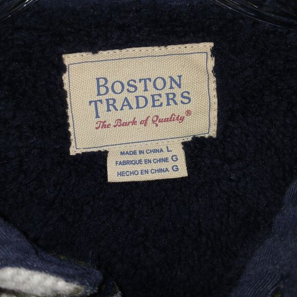 Boston traders MensThick flannel jacket Sherpa Butto Plaid L GreenBlue Lagenlook - Picture 13 of 15